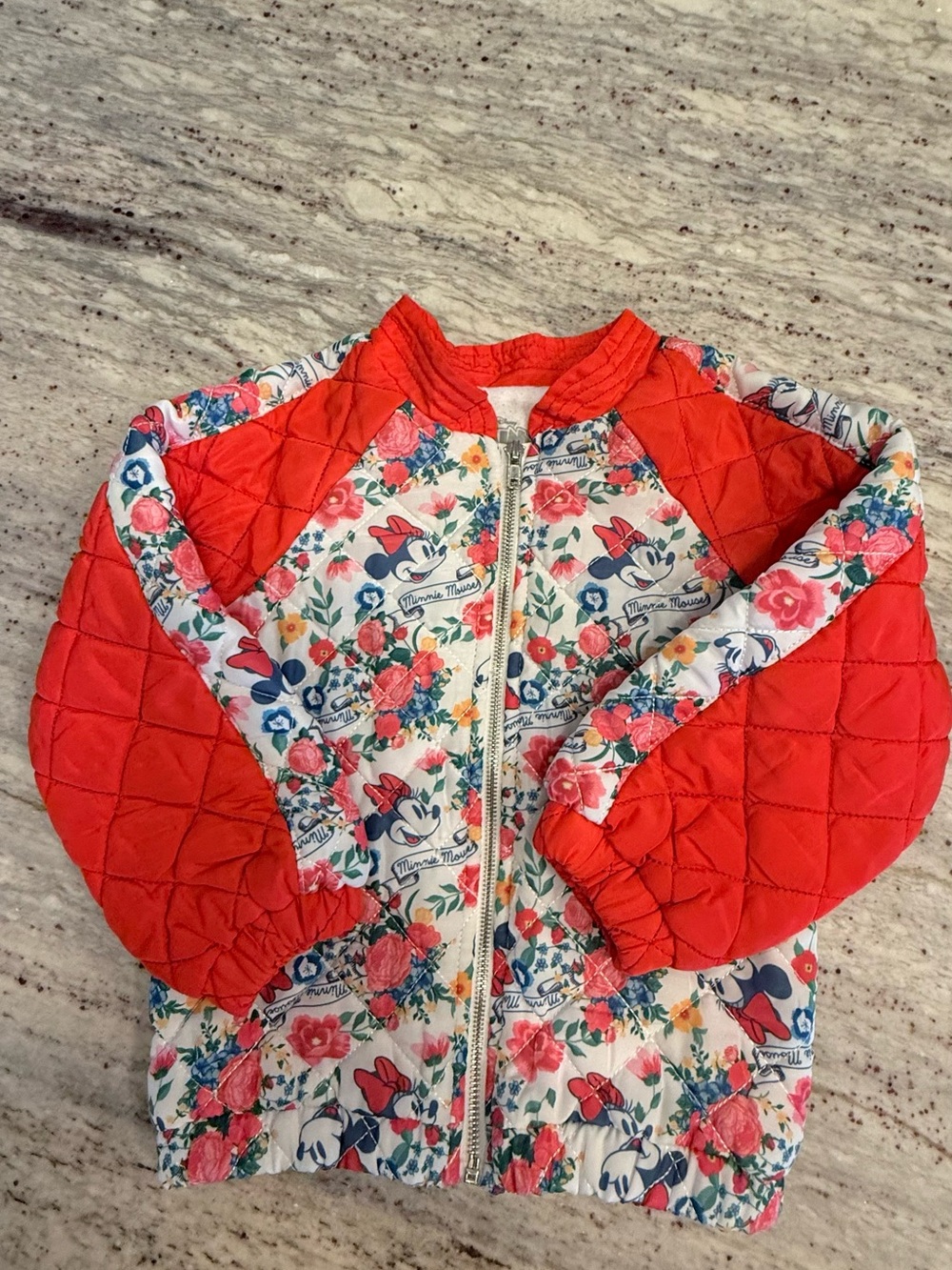 Disney Floral Minnie Mouse Red and White Quilted Puffer Jacket